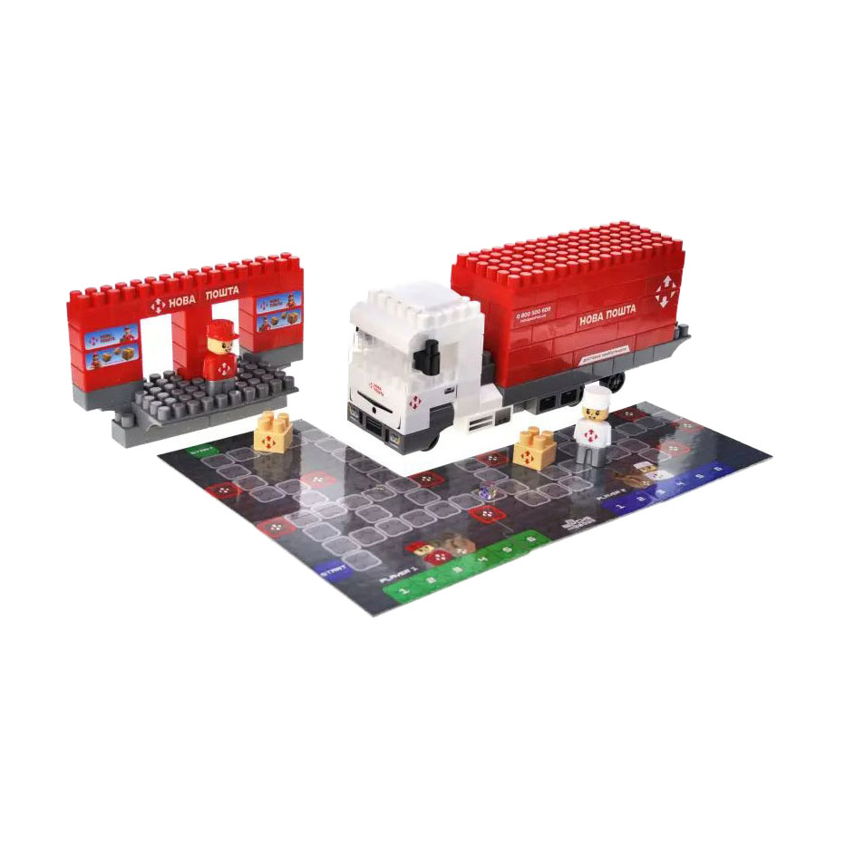 Конструктор блочний Qbee Block &amp; Steps: НОВА ПОШТА. Вантажівка Мрії + ходилка і гра 3 в 1, 129 деталей, від 3 років (QB300-207)